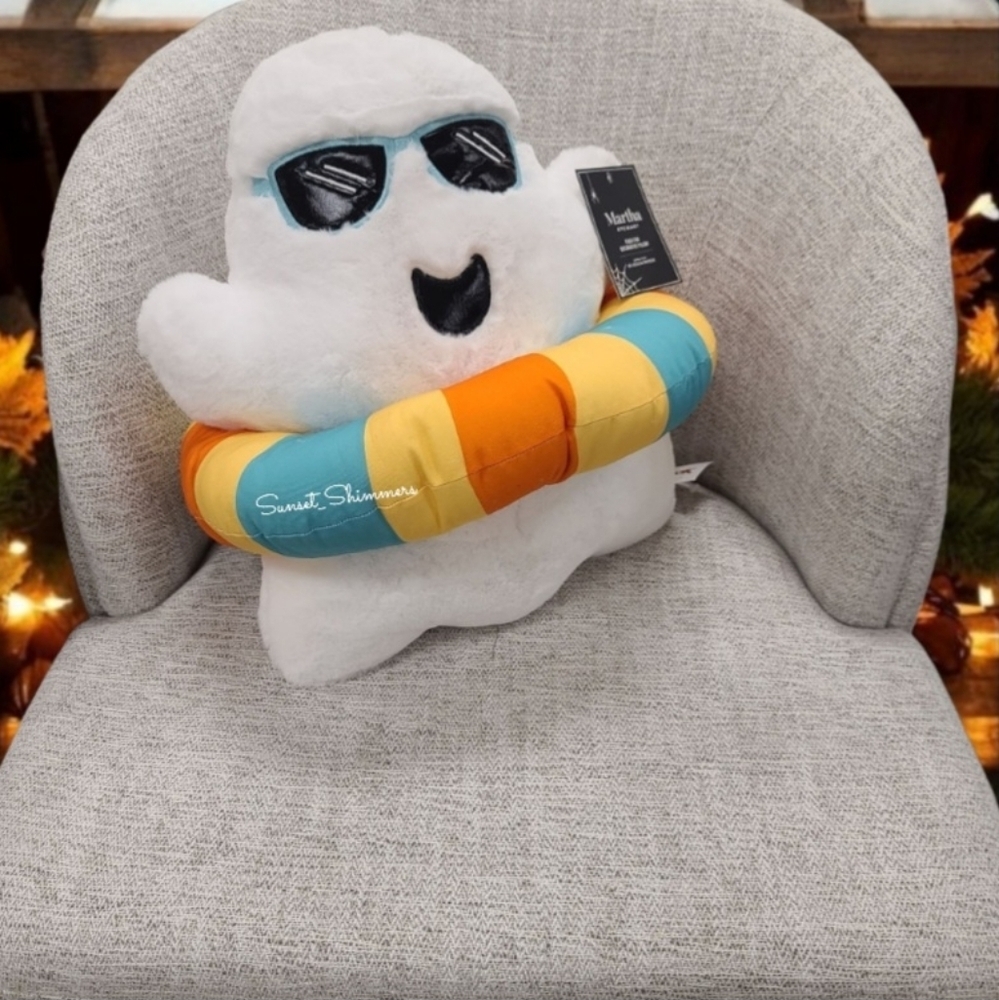 Martha Stewart Plush Ghost In Pool Float Summerween Halloween Throw Pillow Decor